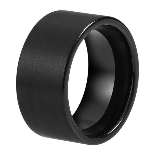 12mm Black Tungsten Carbide Mens Thumb Ring or Finger Ring Flat Band Brushed Finish