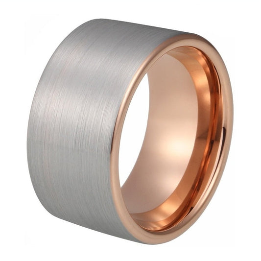 mens thumb ring 12mm rose gold and silver coloured tungsten ring