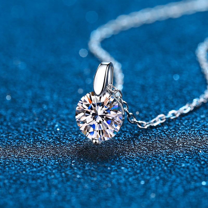 Womens Moissanite Diamond Sterling Silver Necklace