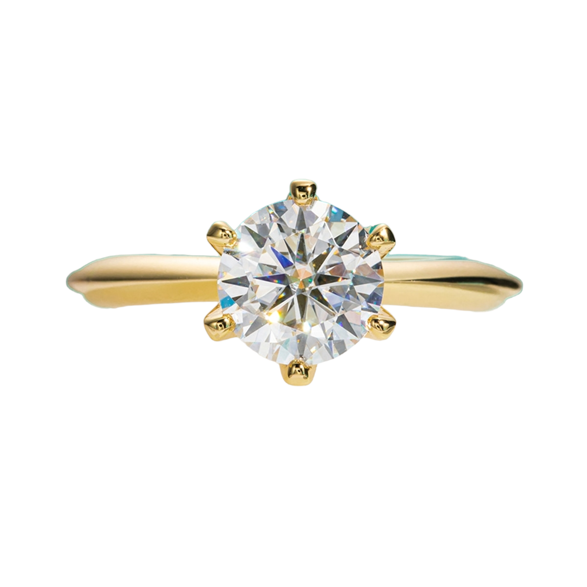 Moissanite Diamond Yellow Gold Plated Solitaire Engagement Ring