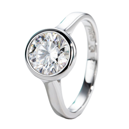 Bezel Set Moissanite Diamond Solitaire Engagement Ring USA