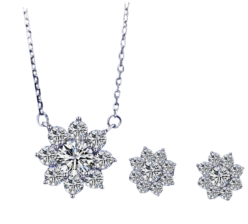 Moissanite Diamond Sun Flower Necklace Earrings Jewellery Set USA
