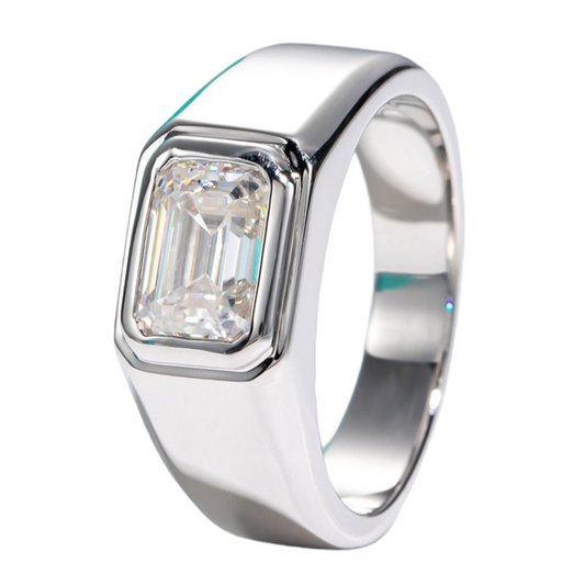 Mens Moissanite Diamond Sterling Silver Engagement Ring