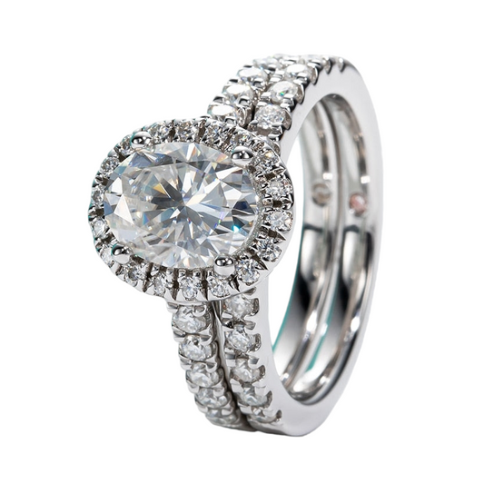 oval cut halo diamond moissanite ring set Holloway Jewellery