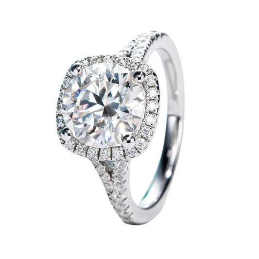 3 Carat Moissanite Diamond Halo Sterling Silver Engagement Ring