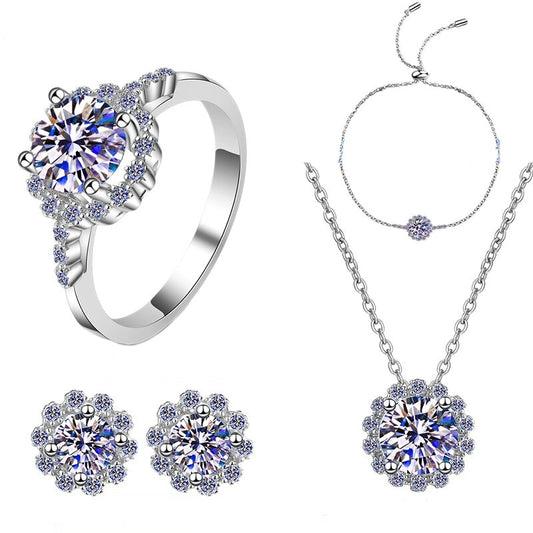 Moissanite Diamond Jewellery Set Necklace Bracelet Earrings Ring