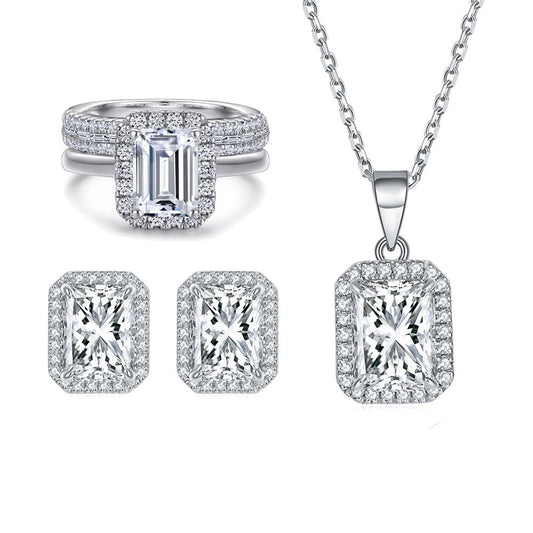 2ct Moissanite Diamond Ring 2ct Necklace 2ct Earrings Jewellery Set Sterling Silver