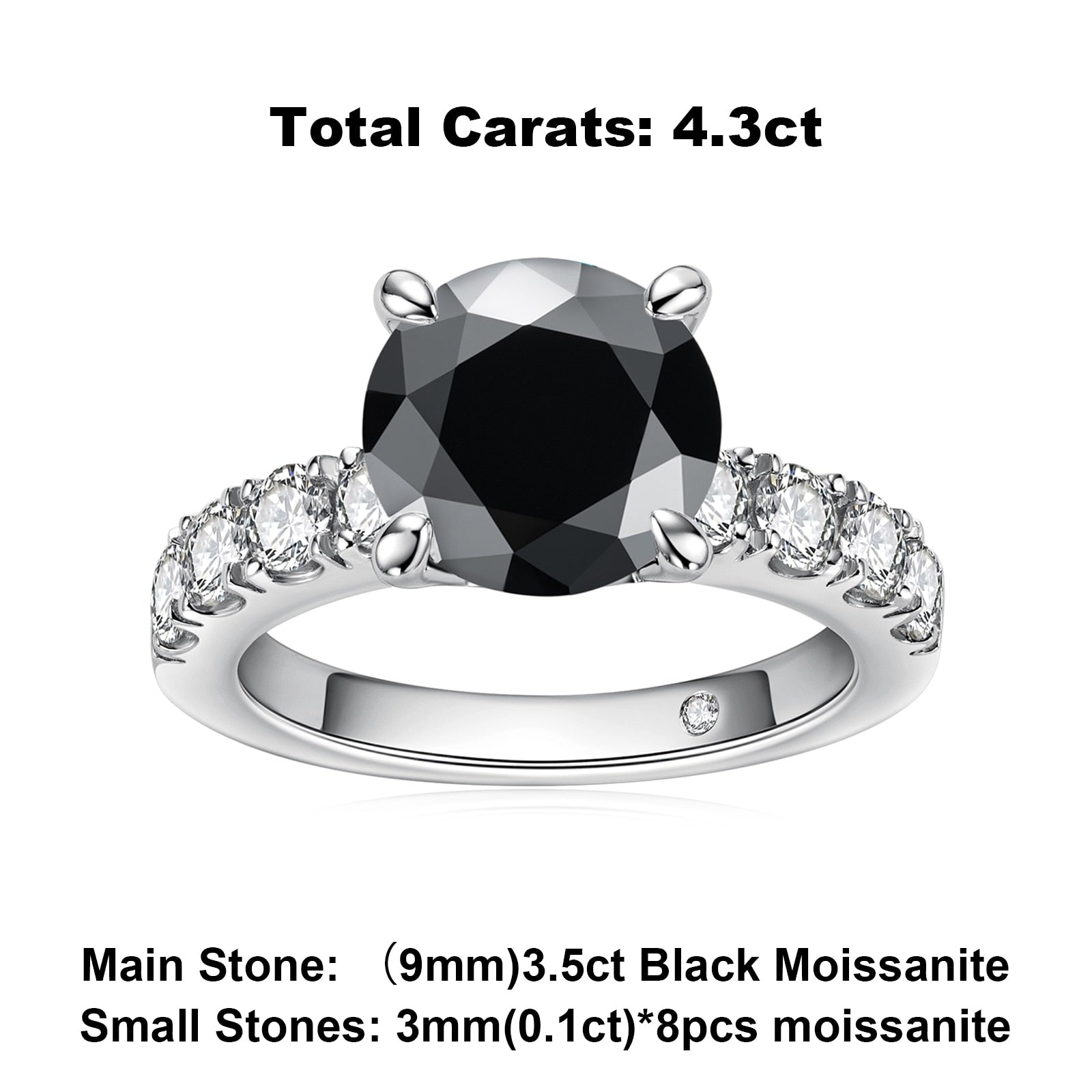 4.3cttw Black Moissanite 925 Sterling Silver Engagement Ring