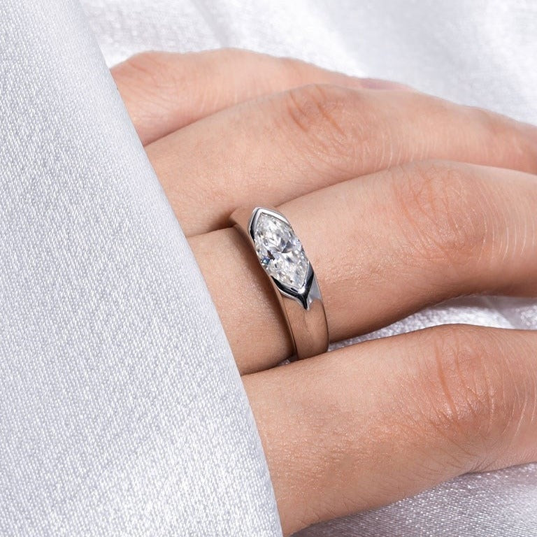 Marquise-Cut Moissanite Pave Engagement Ring - ReadYourHeart