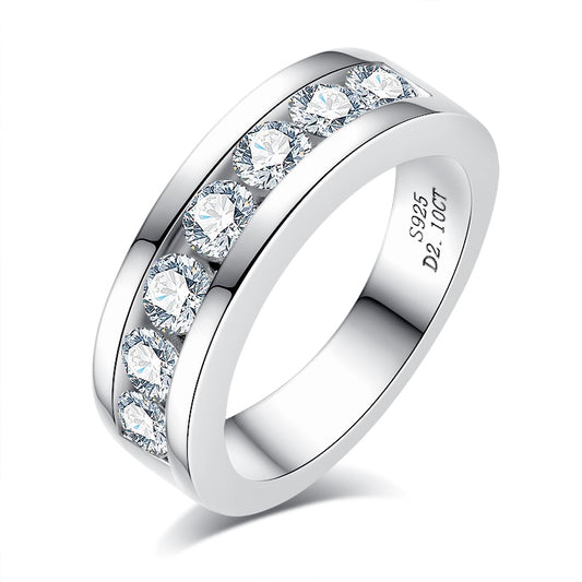 Mens Moissanite Diamond Sterling Silver Wedding Ring
