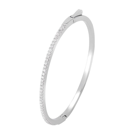 Moissanite Cuff Thin Sterling Silver Pave Setting Bangle