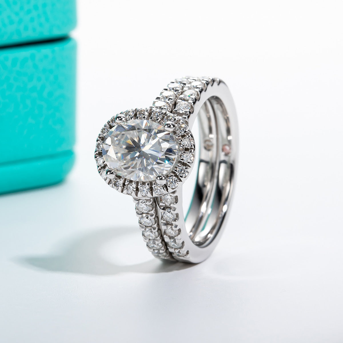 halo diamond ring set with moissanite diamonds oval cut