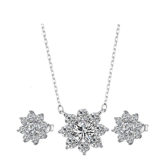 Moissanite Diamond Sun Flower Necklace Earrings Jewellery Set