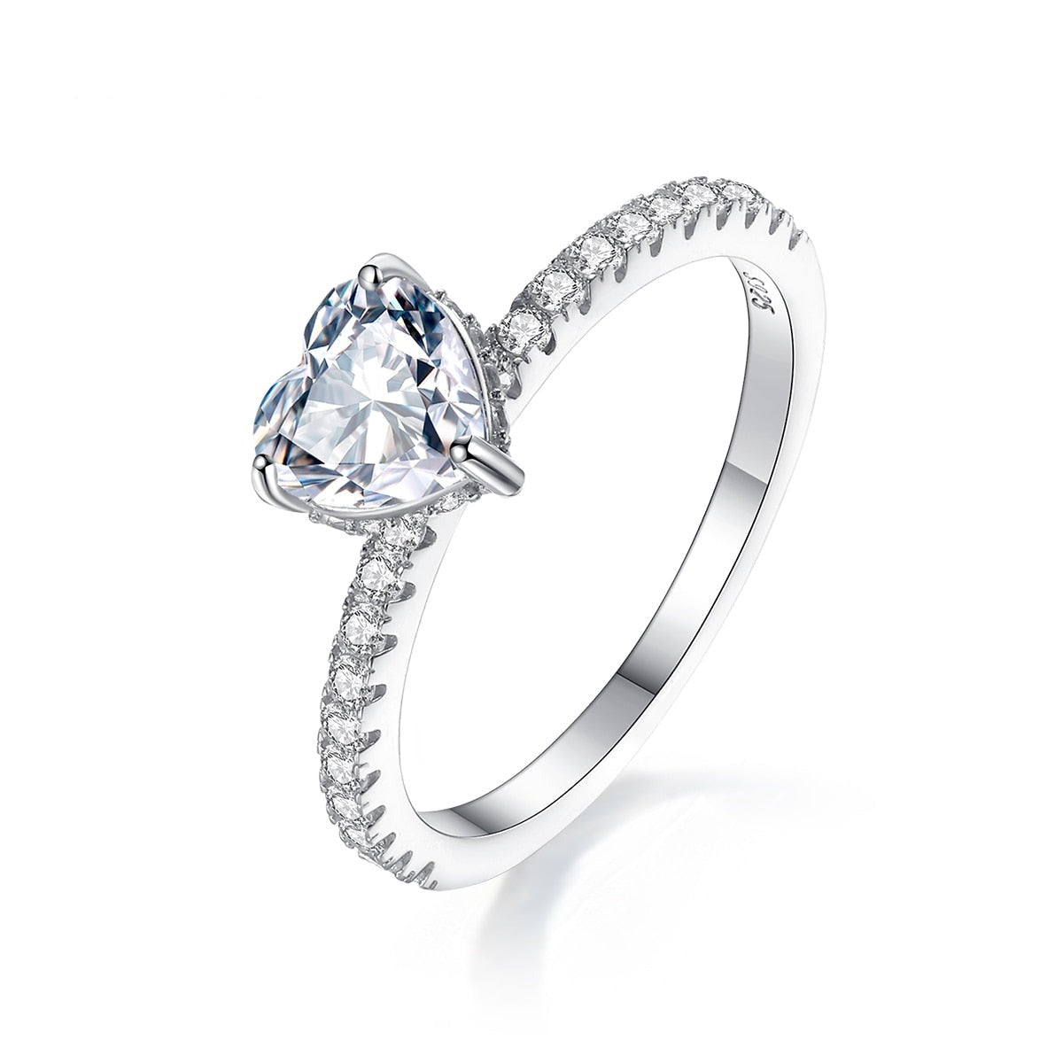 1 Carat Heart Shape Moissanite Diamond Engagement Ring Sterling Silver