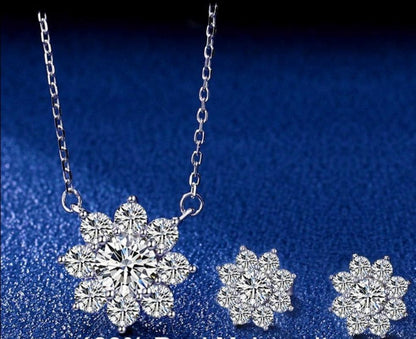 Moissanite Diamond Sun Flower Necklace Earrings Sterling Silver Jewellery Set