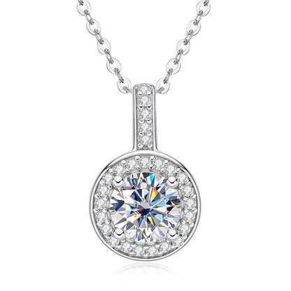1ct Moissanite Diamond Luxury Halo Pendant Necklace Sterling Silver