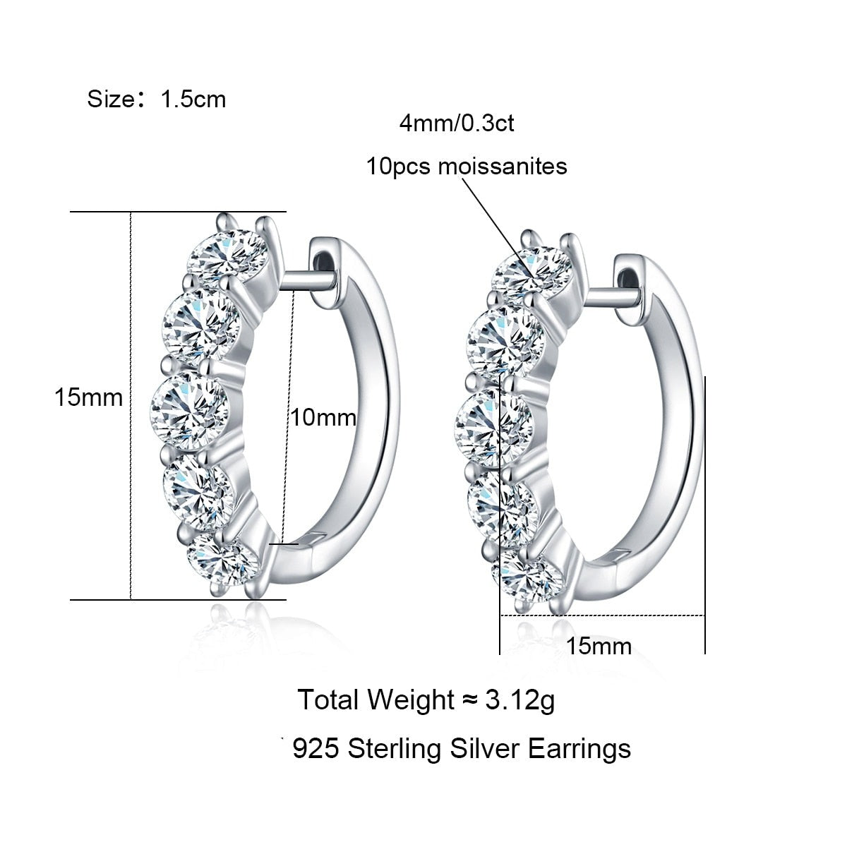 Womens Moissanite Sterling Silver Earrings UK