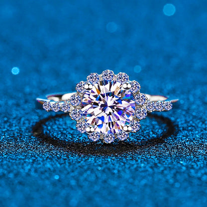 Halo Flower Moissanite Diamond Sterling Silver Ring