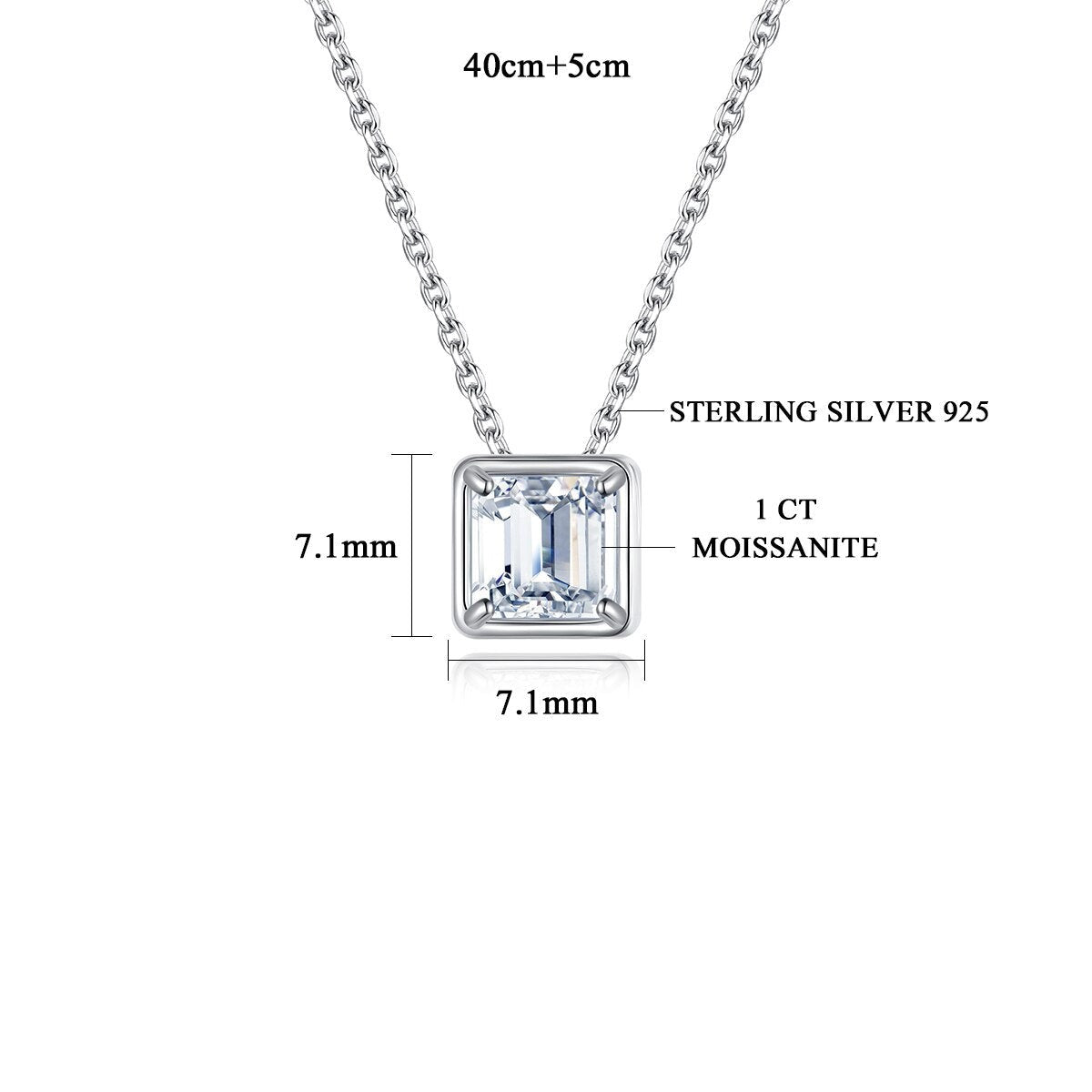 Womens Moissanite Asscher Diamond White Gold Plated Pendant