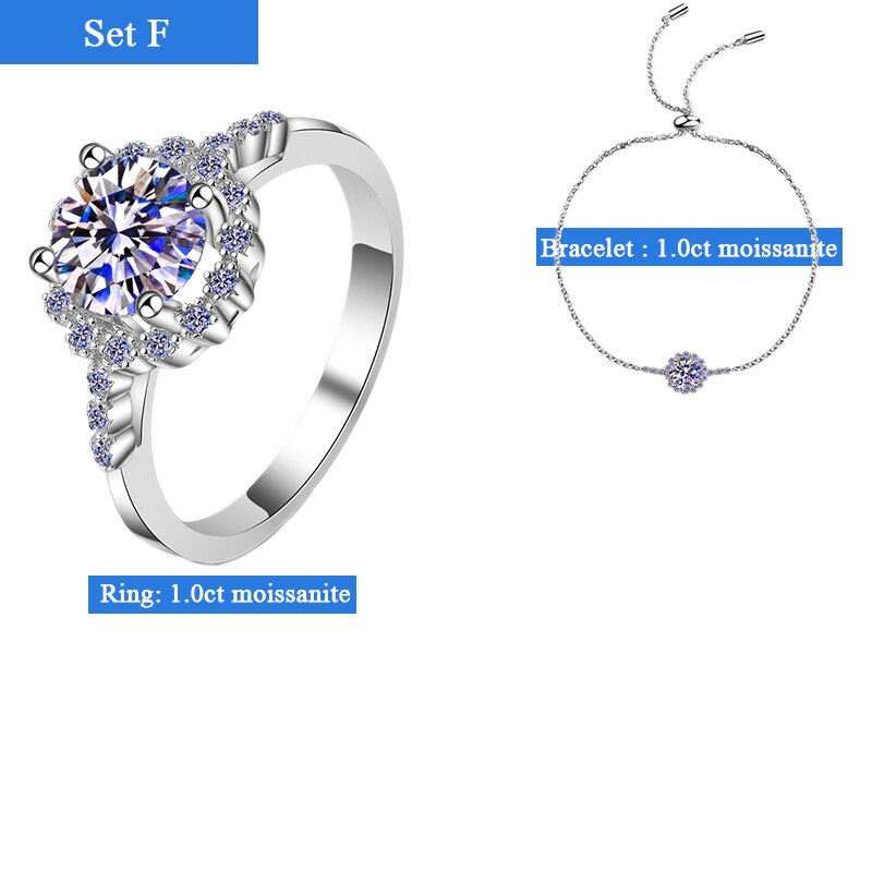 Halo Flower Moissanite Diamond Jewellery Set Bracelet Ring