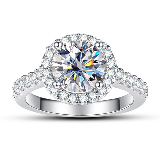 2 Carat Halo Moissanite Diamond Engagement Ring Sterling Silver