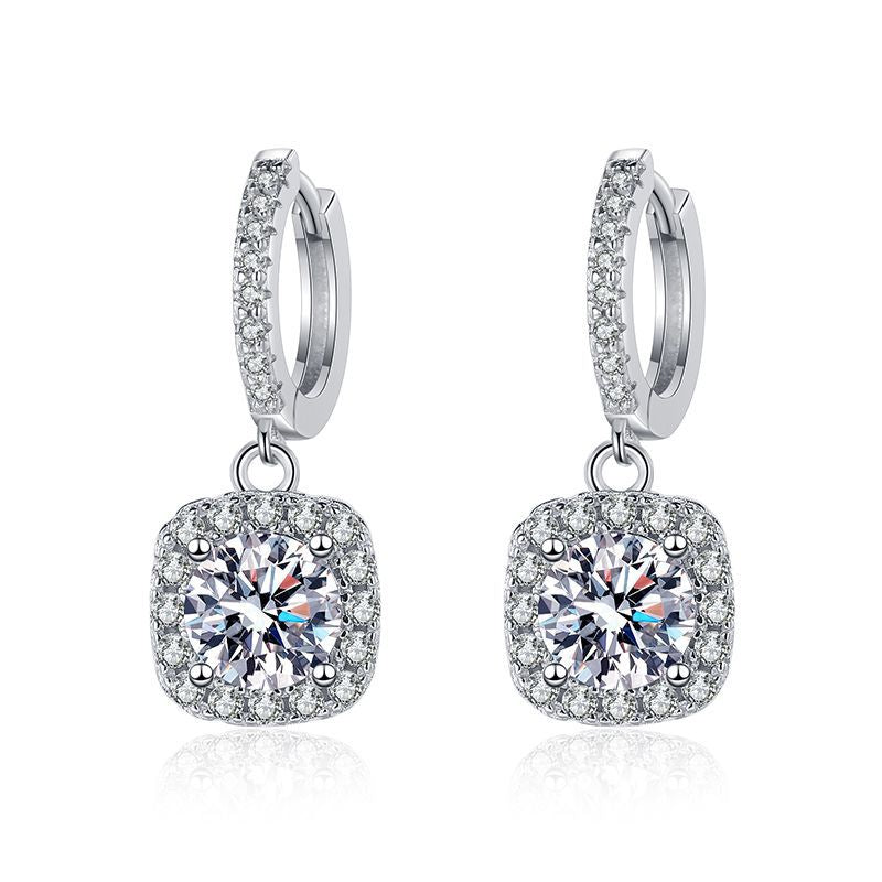 Moissanite Diamond Drop Sterling Silver Earrings