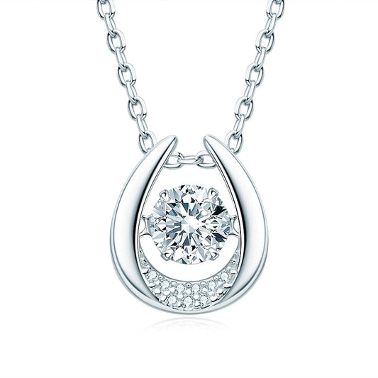 Lucky Horseshoe Moissanite Diamond Necklace Pendant Sterling Silver