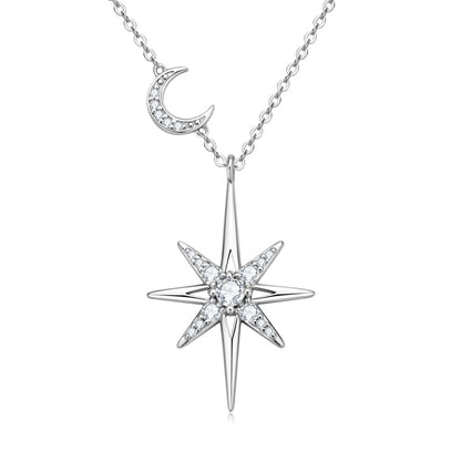 Star Moon Moissanite Necklace Sterling Silver Pendant