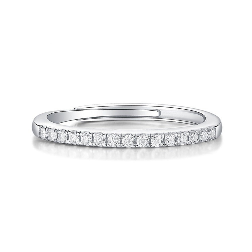 Resizable Moissanite Diamond Sterling Silver 18K White Gold Plated Engagement Ring