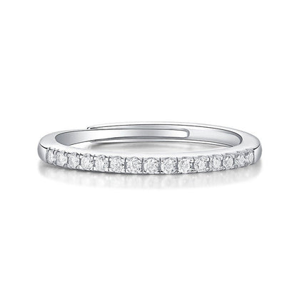 Resizable Moissanite Diamond Sterling Silver 18K White Gold Plated Engagement Ring