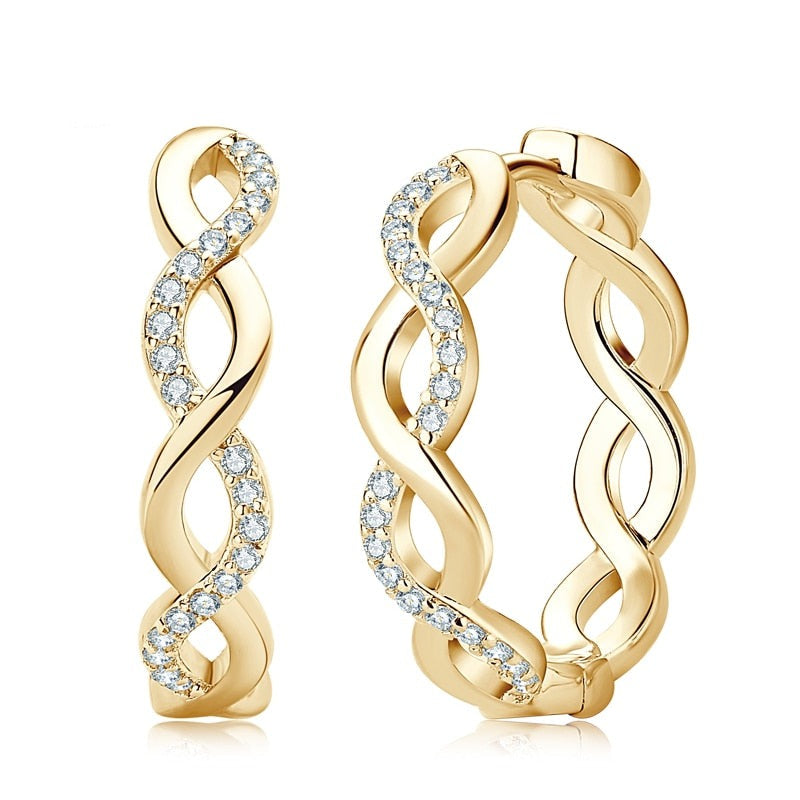 Gold Plated Twisted Hoop Moissanite Diamond Earrings Sterling Silver