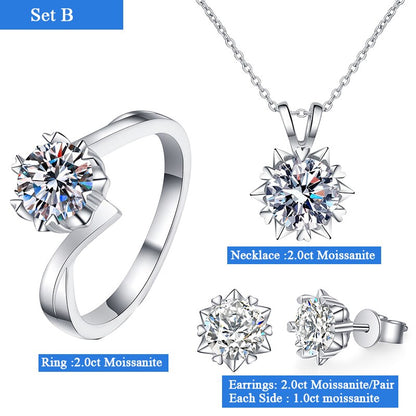 Moissanite Diamond Sterling Silver Necklace Ring Earring Jewellery Set