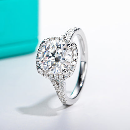 Womens Moissanite Diamond Halo Sterling Silver Engagement Ring