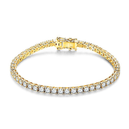 Womens Moissanite Diamond Yellow Gold Plated Sterling Silver Tennis Bracelet