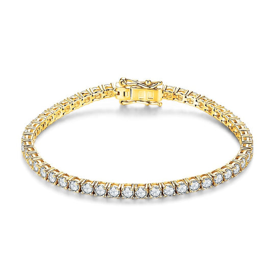 Womens Moissanite Diamond Yellow Gold Plated Sterling Silver Tennis Bracelet