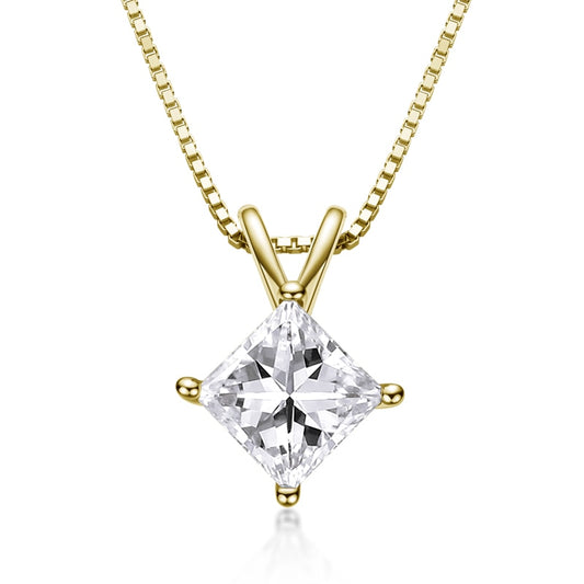 2 Carat Princess Cut Moissanite Diamond Necklace Pendant Sterling Silver