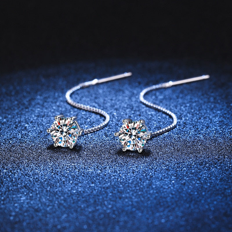 Moissanite Diamond Ear Wire Classic Six-Claw Sterling Silver Earrings