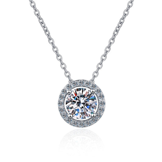 Moissanite Halo O Chain Sterling Silver Pendant Necklace