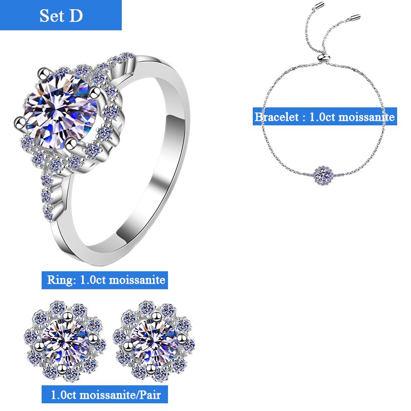 Moissanite Diamond Jewellery Set Bracelet Earrings Ring
