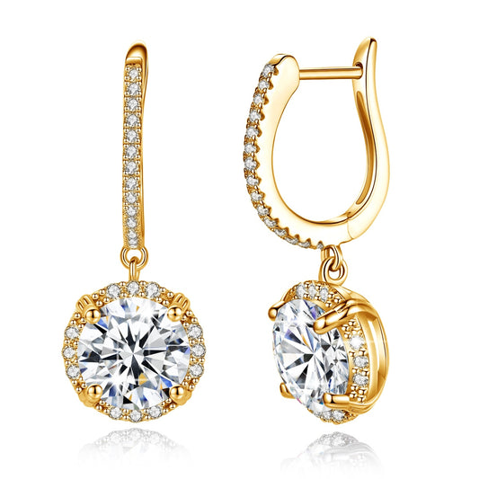 Moissanite Diamond Dangle Yellow Gold Plated Sterling Silver Earrings