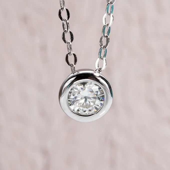 Moissanite Round Brilliant Sterling Silver Necklace