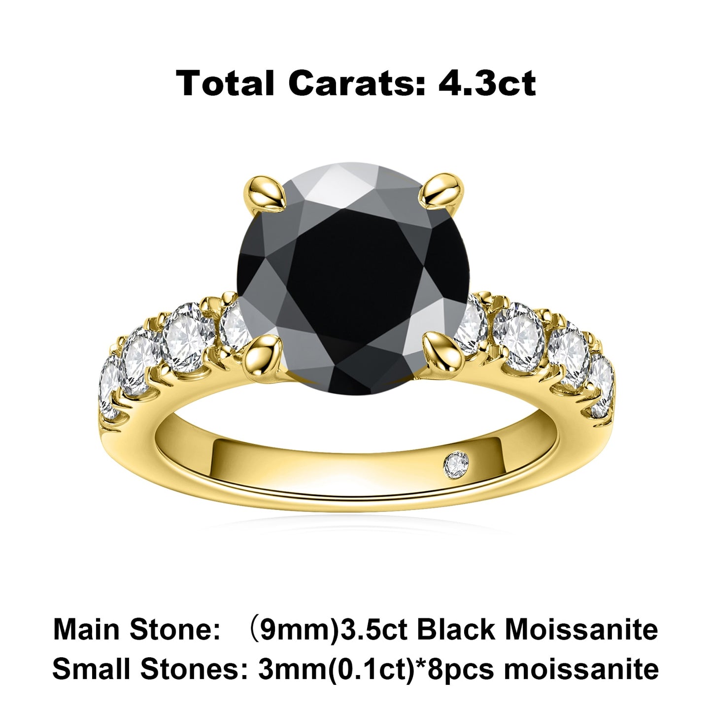 4.3cttw Black Moissanite 18k Gold Plated Diamond Wedding Band Ring