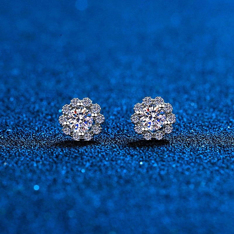 Halo Flower Moissanite Diamond Earrings New Zealand