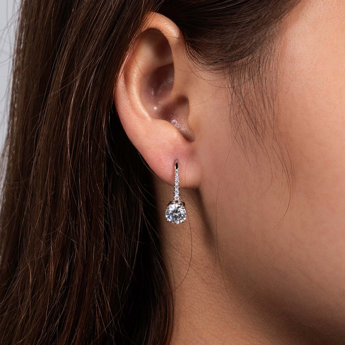 Created Round-Cut Moissanite Earrings in 14k White Gold