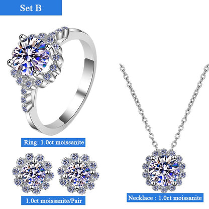 Moissanite Diamond Jewellery Set Necklace Earrings Ring