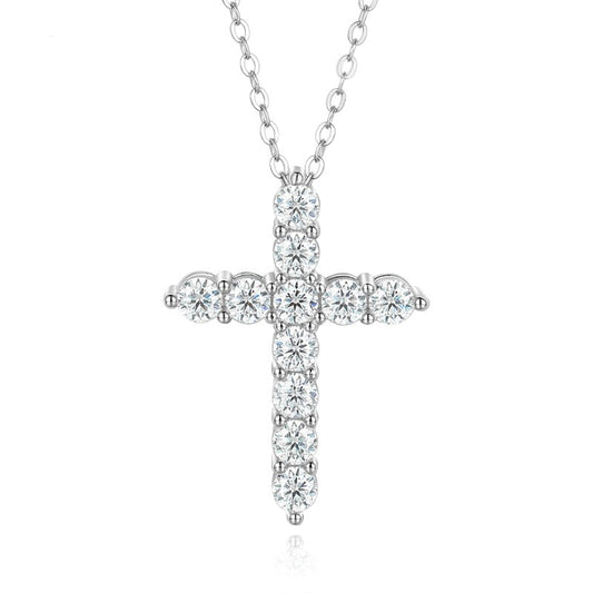 Pendant Moissanite Diamond Cross Necklace Sterling Silver