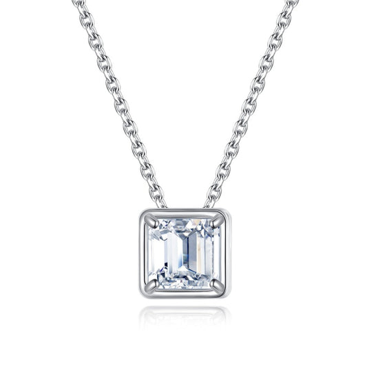 Moissanite Asscher Diamond White Gold Plated Pendant Necklace