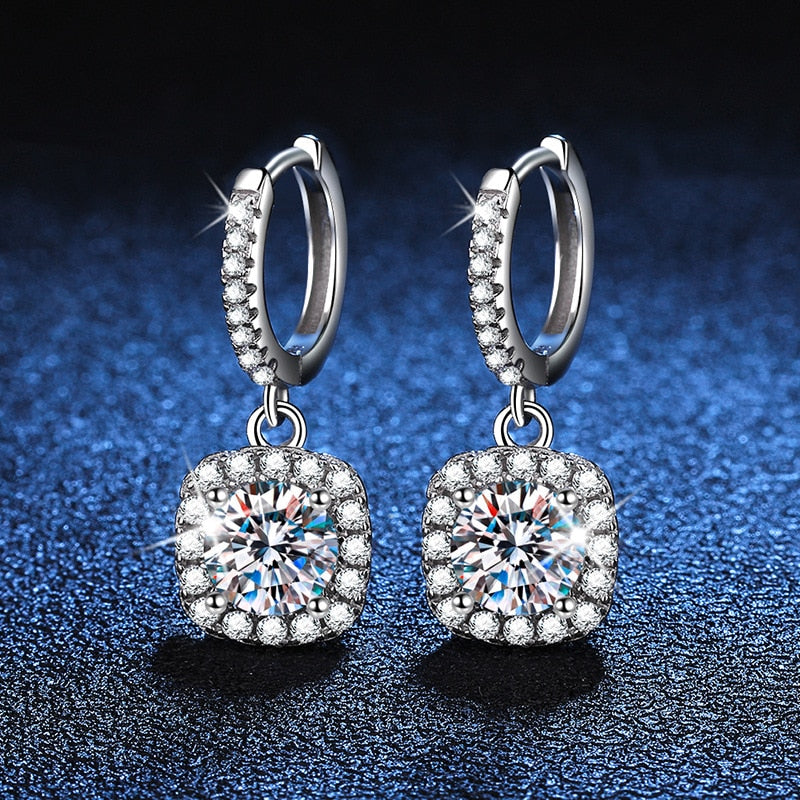 Moissanite Diamond Drop Sterling Silver Earrings