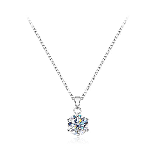 1 Carat Womens Moissanite Diamond 925 Sterling Silver Pendant Necklace