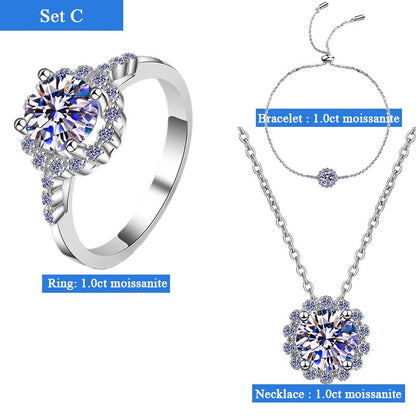 Moissanite Diamond Jewellery Set Necklace Bracelet Ring